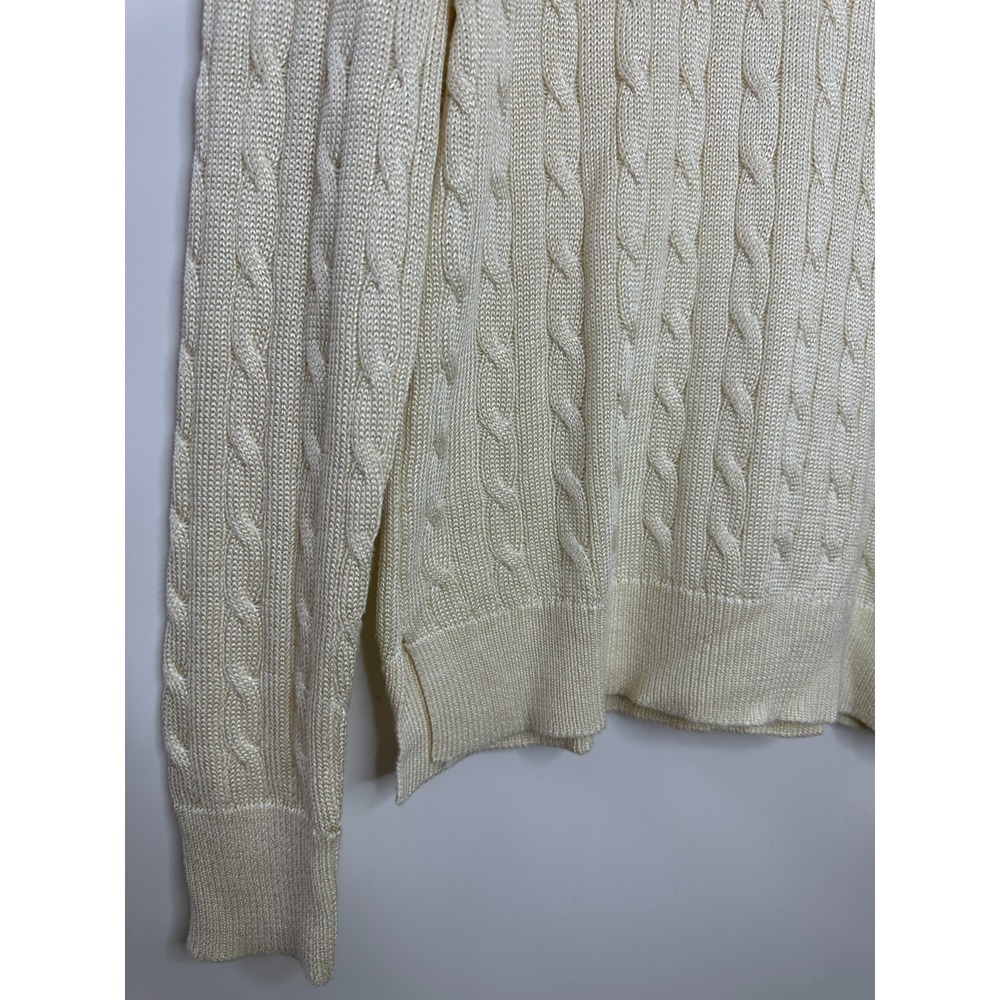 Lauren Ralph Lauren Women Cream Cable Knit Gold Button Shoulder Sweater Medium - Picture 5 of 12
